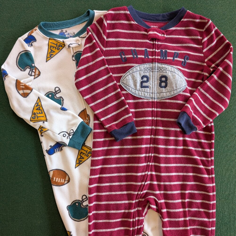 Bundle of Carter's Boy's Football Full-zip, Fleece, Footed Pajamas 5T 💙